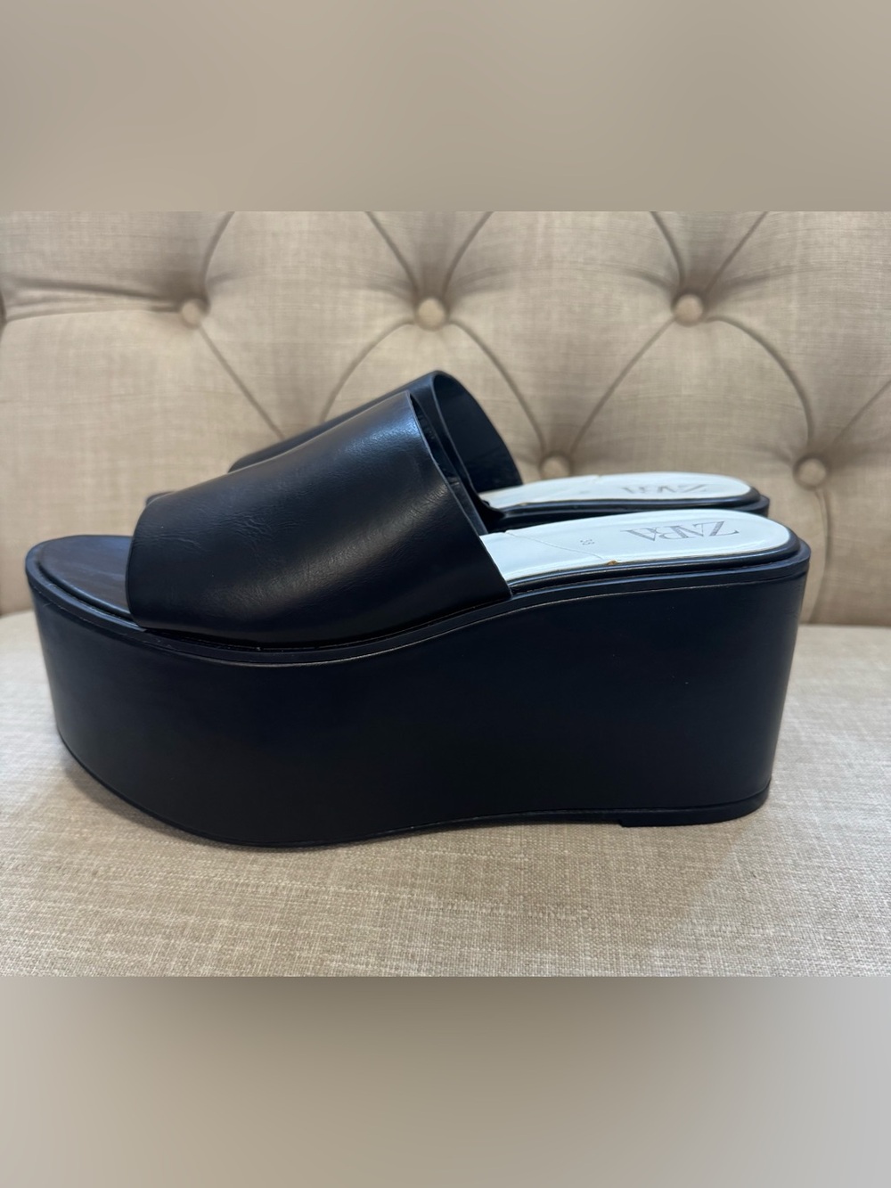 Zara Black Wedge Platform Slide Sandals